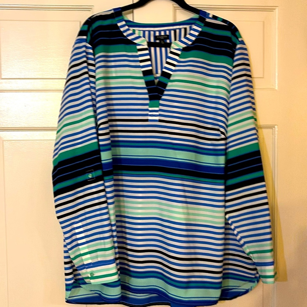 Talbots, 3X, stripped, slip over blouse, blues, greens and white